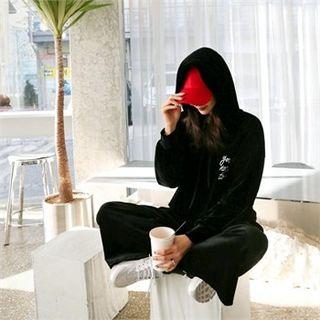 Hooded Lettering Velvet Sweatshirt
