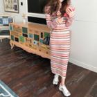 Color-block Striped Long-sleeve Knit Dress As Figure - One Size