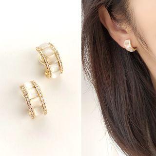 Cat Eye Stone Open Hoop Cuff Earring 1 Pair - Gold - One Size