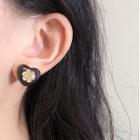 Flower Heart Stud Earring 1 Pair - Black & Gold - One Size