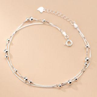 Sterling Silver Bead Layered Anklet S925 Silver Anklet - Silver - One Size