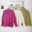 Plain Crewneck Lace-trim Long-sleeve Sweater