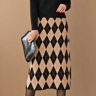 Argyle Knit H-line Midi Skirt