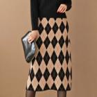 Argyle Knit H-line Midi Skirt