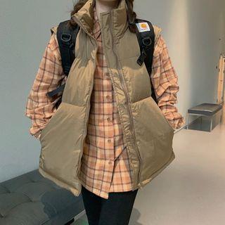 Zip-up Padded Vest / Plaid Shirt