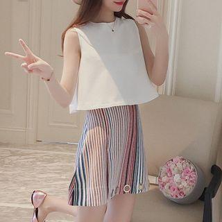 Set: Sleeveless Tie-back Top + Striped A-line Skirt