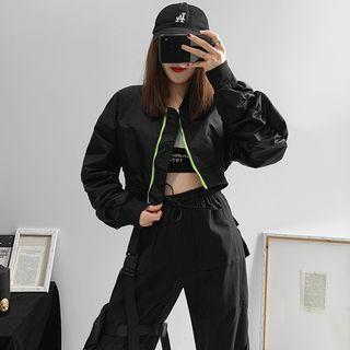 Cropped Bubble-sleeve Bomber Jacket