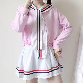 Striped Sweatshirt / Mini A-line Skirt Pink - One Size