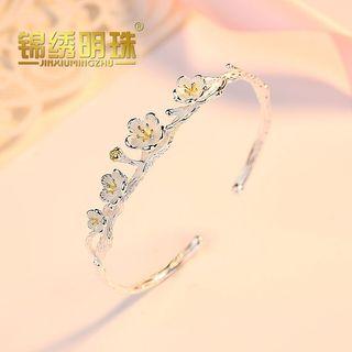 925 Sterling Silver Sakura Bangle Platinum - One Size