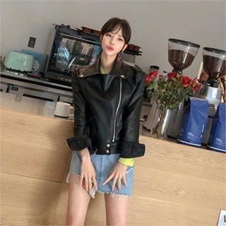 Slim-fit Faux Leather Biker Jacket Black - One Size