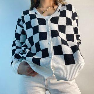 Check Print Cardigan Black & White - One Size