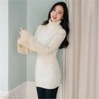 Turtle-neck Bell-sleeve Ribbed Top