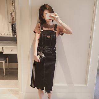 Distressed Hem Dungaree Dress