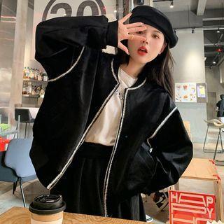 Velvet Baseball Jacket Black - One Size