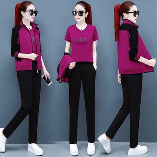 Set: Zip Jacket + Short-sleeve Printed T-shirt + Sweatpants