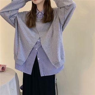Mock Two-piece Pullover As Shown In Figure - One Size