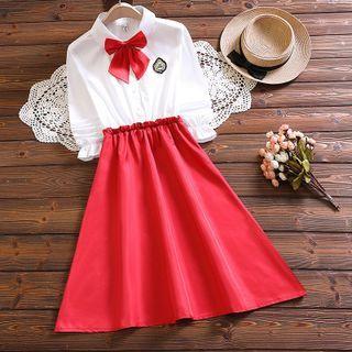 Long Sleeve Bow Detail A-line Dress