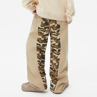 Camo Print Panel Wide Leg Pants