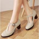 Chunky-heel T-strap Pumps