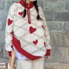Heart Argyle Sweater Pale Gray - One Size