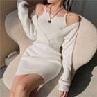 Mock Two-piece Cold-shoulder Knit Mini Bodycon Dress