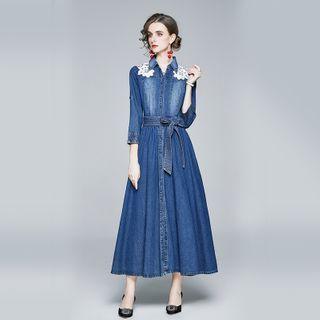 Applique Midi Denim Shirtdress