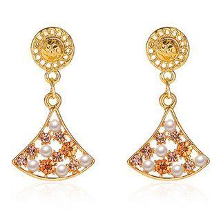 Faux Pearl Rhinestone Fan Drop Earring