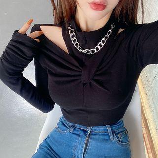 Long-sleeve Chained Cutout Top