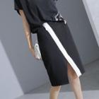 Zipper-front Asymmetric Midi Skirt