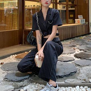 Pinstriped Short-sleeve Blazer / Wide Leg Pants