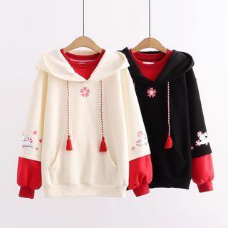 Mock Two Piece Rabbit Print Hoodie