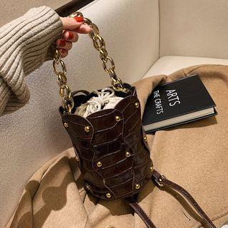 Croc Grain Drawstring Bucket Bag