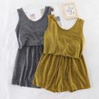 Set: Plain Tank Top + High-waist Wide-leg Shorts