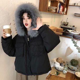 Faux Fur Collar Padded Zip Jacket