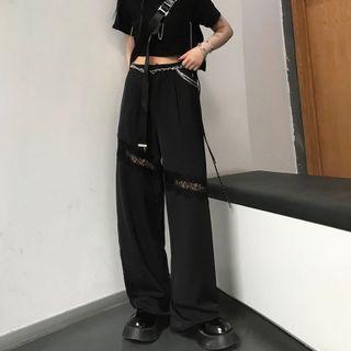 High-waist Lace Panel Straight Leg Pants
