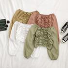 Off-shoulder Frilled Long-sleeve Crop Top