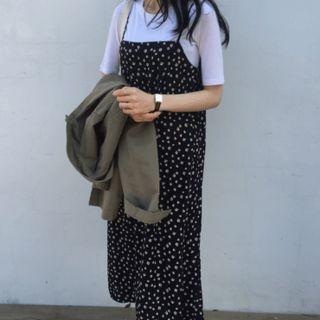 Spaghetti-strap Square-neck Floral Long Dress