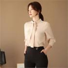Tall Size Stand-collar Tie-neck Blouse