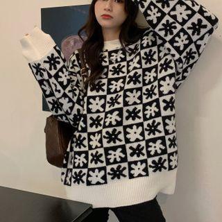 Checkerboard Floral Sweater