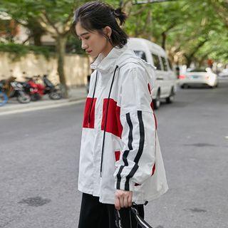 Color Block Hooded Striped Windbreaker