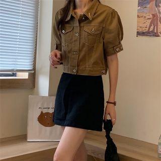 Short-sleeve Denim Jacket / Plain A-line Mini Skirt