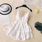 Spaghetti Strap V-neck Layered Mini A-line Dress