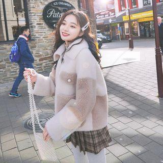 Color Block Faux-shearling Button-up Jacket