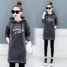 Letter Embroidered Drawstring Long Hoodie