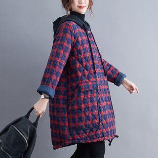 Vintage Plaid Medium Long Hooded Coat