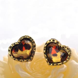 Leopard Print Heart Earrings  Brown - One Size