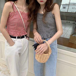 Sleeveless Gingham Cropped Top
