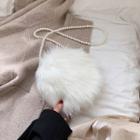 Beaded Strap Furry Crossbody Bag White - One Size