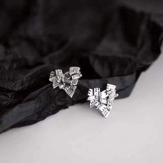 Lettering Heart Ear Stud 1 Pair - Silver - One Size