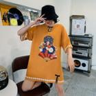 Printed Short-sleeve Frog-button Mini A-line Dress